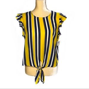 Twine & String Stripe Tie Front Short Sleeve Top L